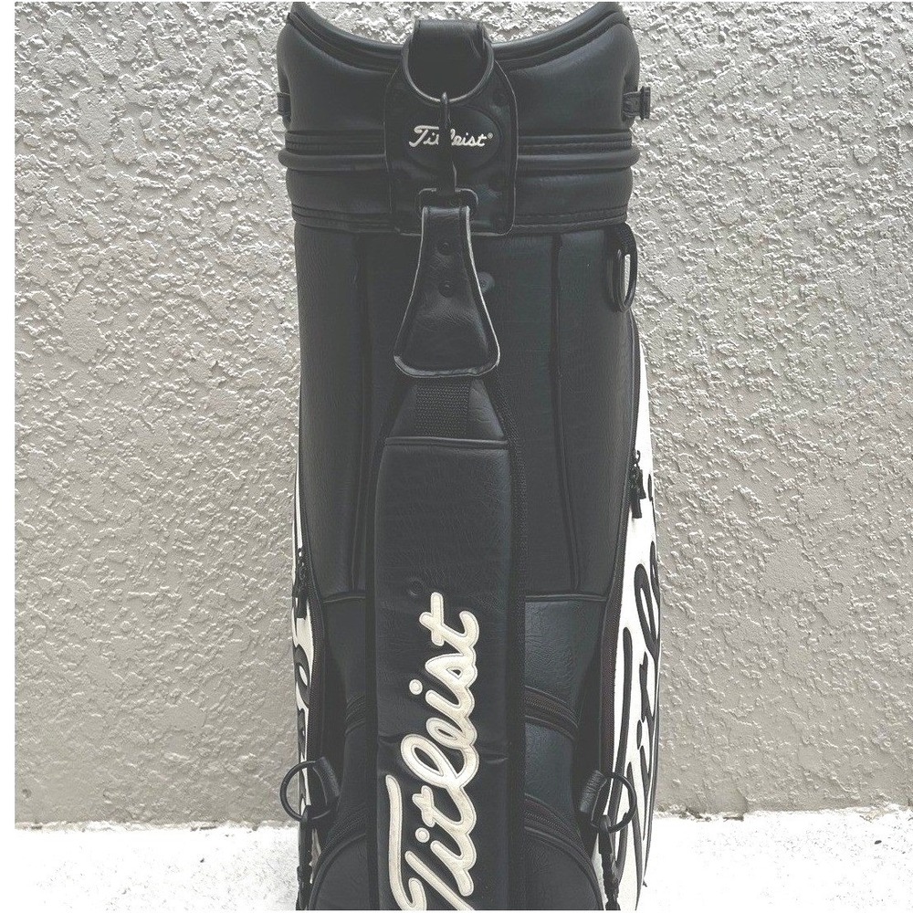 Vintage Titleist Tour Staff Golf Bag 6-Way Black White WITH Matching Rain Hood - Picture 4 of 16